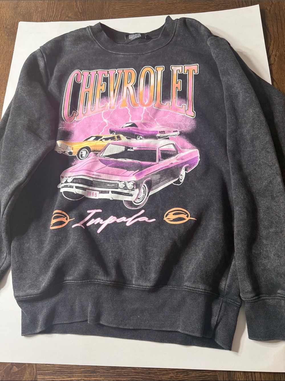 Chevrolet Impala Graphic Sweatshirt - Black with Pink/Yellow Cars small